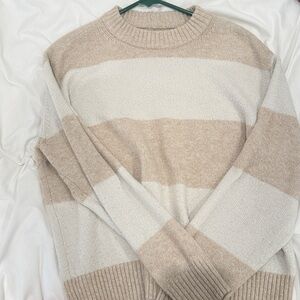 American Eagle Outfitters Beige and Cream Striped Crewneck Sweater